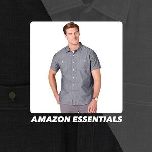EUC Amazon Essentials Poplin Short Sleeve Shirt